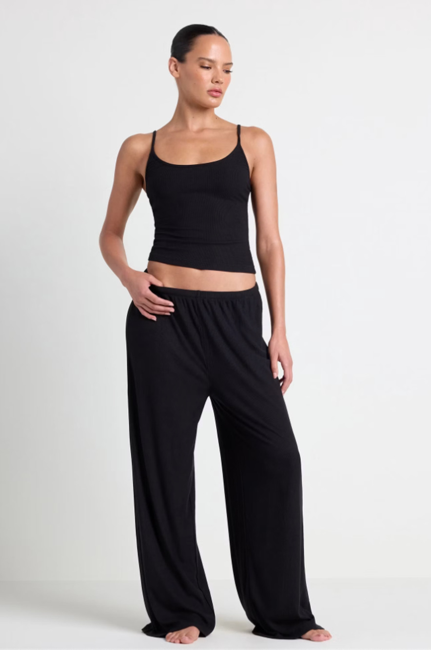 SKIMS Womens Soft Lounge Tank Sleep Set Large Onyx Black Ribbed Pajamas Lounge